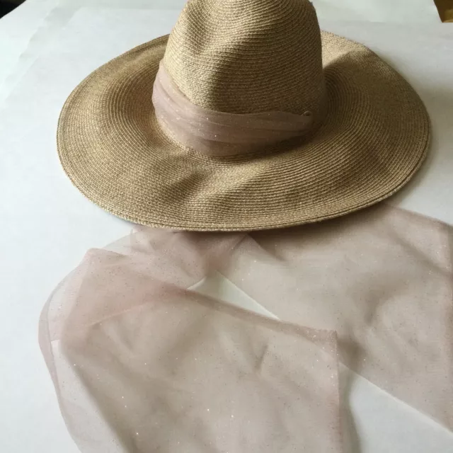 EUGENIA KIM CASSIDY  PACKABLE HAT WITH TULLE SCARF in Sand/Blush - OS NWOT 3