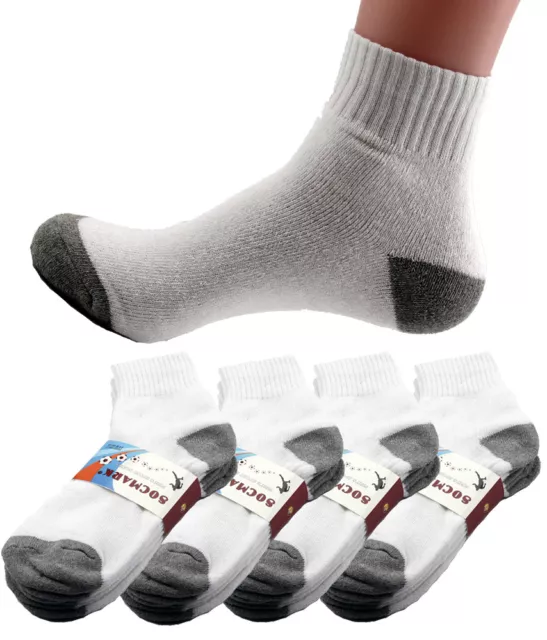 New Mens 6 Pairs Sports White Gray Ankle Quarter Crew Socks Cotton Size 10-13