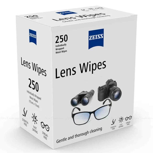 Paquete de 250 limpiadores de lentes Zeiss bolsas prehumedecedoras de vidrio limpiador de paños