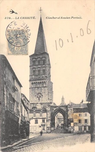 Cpa 58 La Charite Sur Loire Clocher Et Ancien Portail