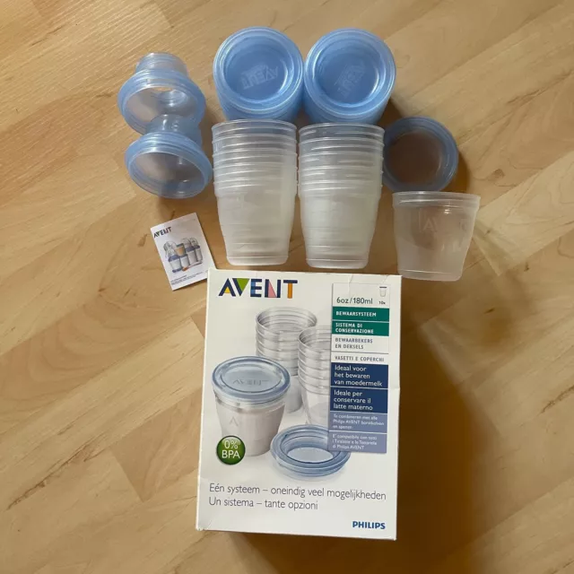 AVENT 11 x 180 ml Muttermilchbehälter inkl Deckel + 2 Adapter Muttermilch Becher