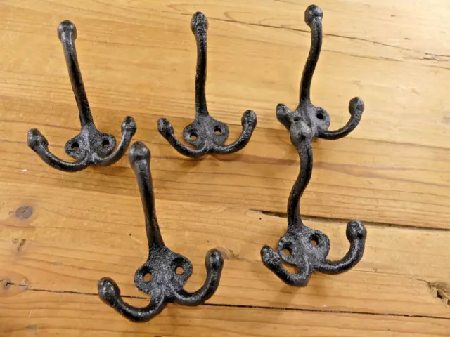 5 Black Coat Hooks Wall Mounted Hat School Farm Towel Bath Kitchen Cast Iron