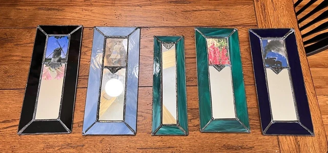 Lot Of 5 Art Deco Style Hand Made Stained Glass Like Resin Leaded Wall Mirror