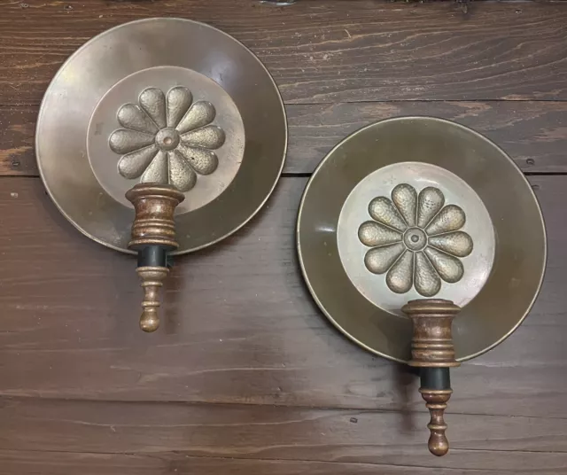 Set of 2 Vintage Copper Sconce Wall Mount Candle Reflector