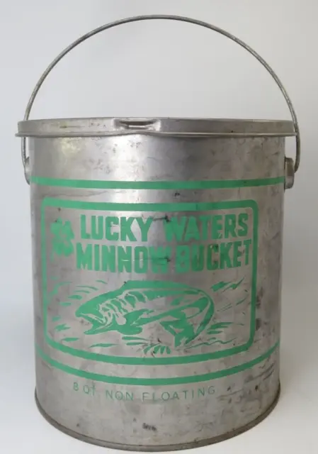 Vintage Fishing Lucky Waters Galvanized Minnow Bucket Old Pal, Inc. As-is
