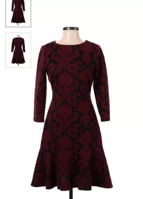 Ivanka Trump Cocktail Dress Burgundy & Black Womens Size 6