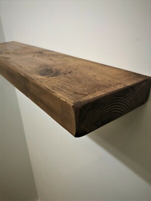 Floating Rustic Wooden Shelf Shelves Mantle UK Solid Wood Free Brackets