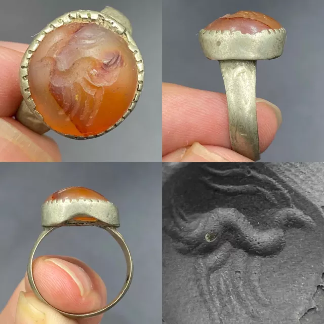 Genuine rare ancient Roman Animal Intaglio Bronze Ring