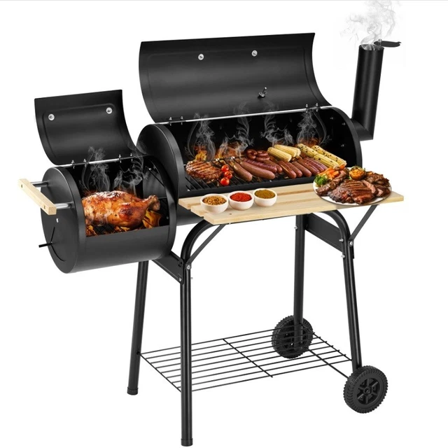SEGMART PORTABLE BBQ Charcoal Grill with Offset Smoker & Side Table