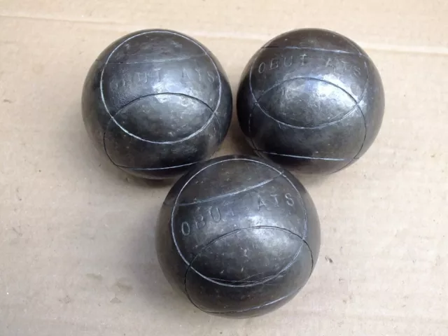 3 anciennes Boules de Pétanque OBUT ATS...A63...73,5 mm 710 Grammes