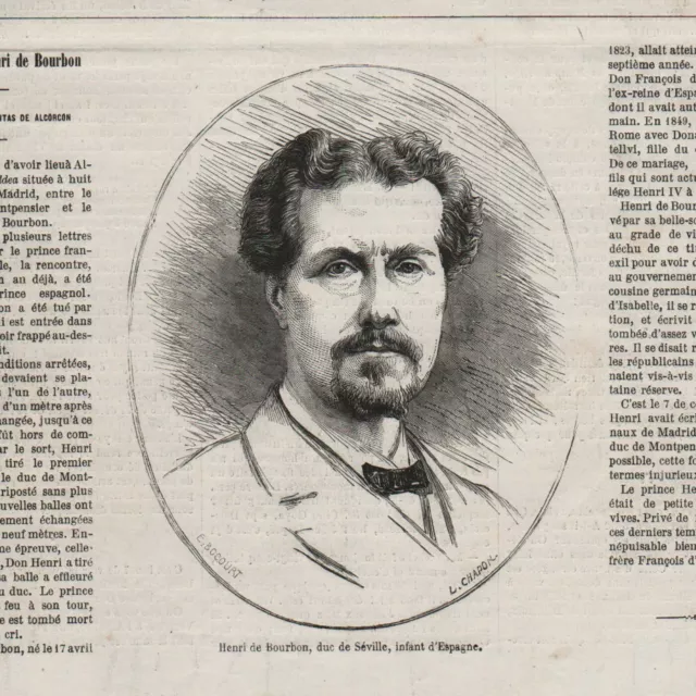 Le prince Henri de Bourbon - Gravure de presse 1870