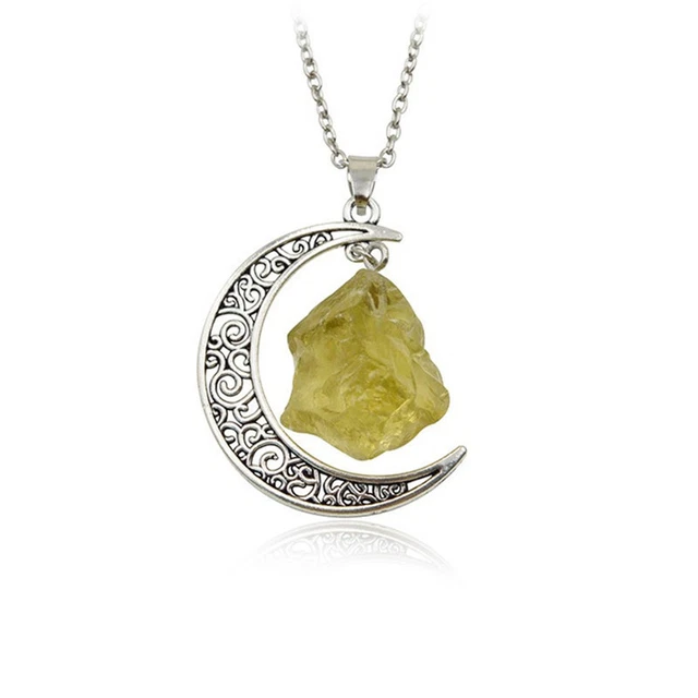 Natural Quartz Crystal Moon Pendant Chakra Healing Gemstone Necklace Jewelry