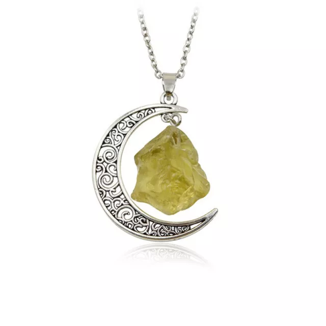 Necklace Natural Crystal Moon Pendant Chakra Healing Gemstone Jewelry Gift