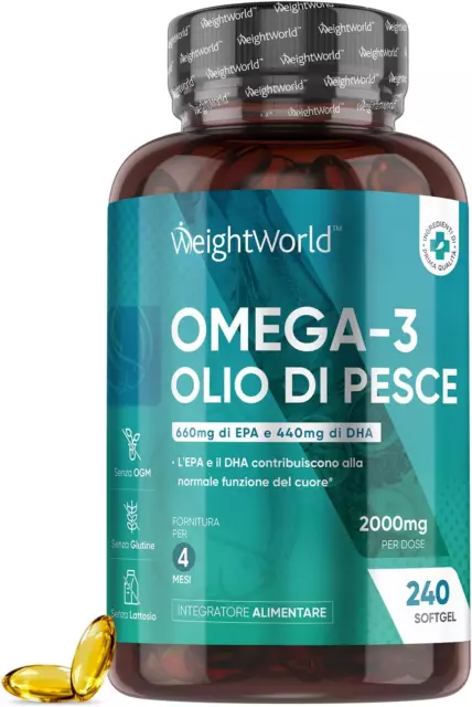 Omega 3 - Olio Di Pesce Omega3 2000Mg Ad Alto Dosaggio Con 660Mg EPA E 440Mg DHA