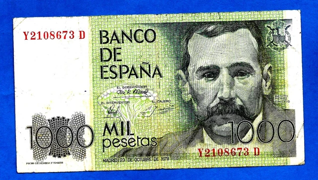 Spain P158 1000 Pesetas BENITO PEREZ GALDOS Pre Euro 23.10.1979 VF SCARCE