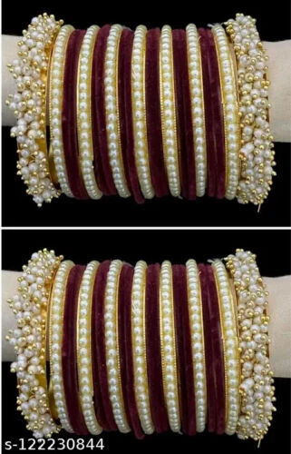 48Pieces Kastanienbraun Farbe Kundan Perlen Glas Samt Armreif Set Mädchen/Damen