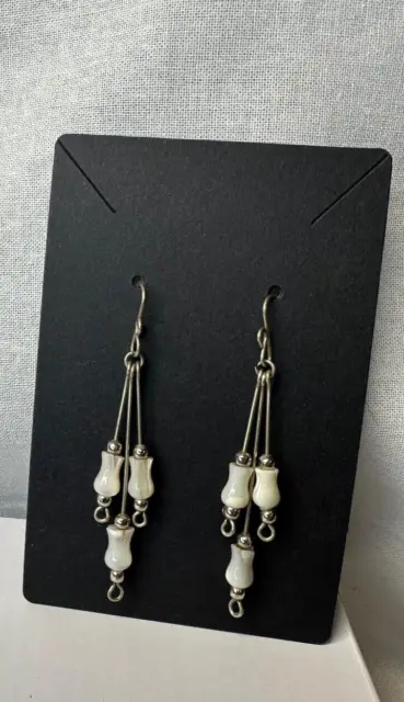 Sterling Silver Carved Mother of Pearl Tulip Earrings