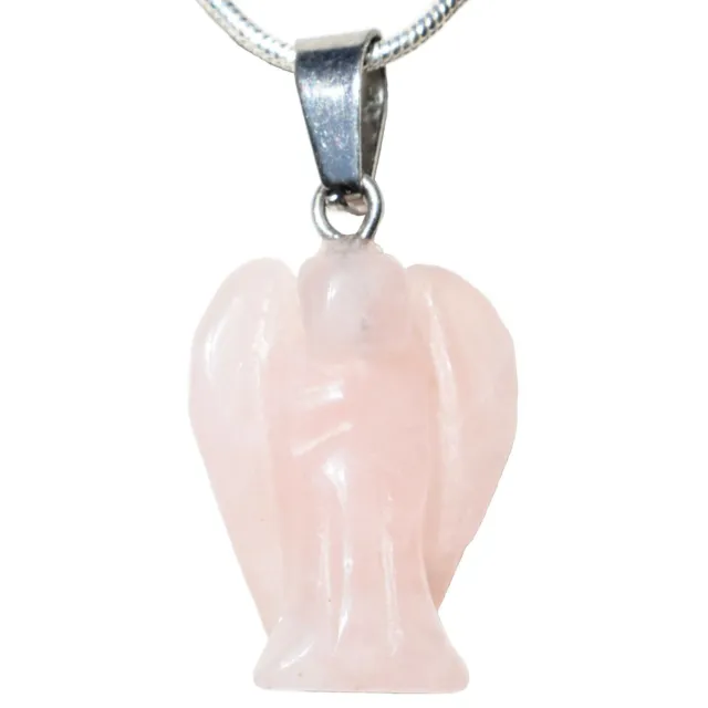 CHARGED Baby Rose Quartz Angel Pendant + 20" Stainless Steel Chain & Charger