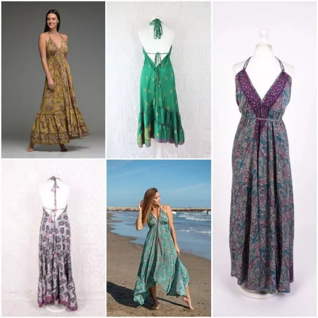 10 Pc lot Indian silk maxi long hippie dress Festival Clothing Summer dress boho