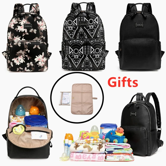 Leather Mummy Diaper Backpack Baby Nappy Nursing Bag W/ Changing Pad Inside