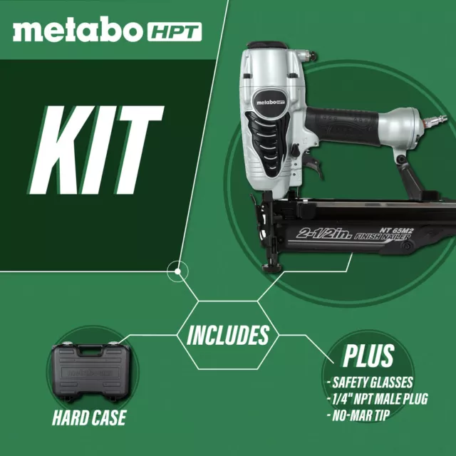 Metabo HPT 16-Gauge 2-1/2 in. Oil-Free Straight Finish Nailer Kit NT65M2S New