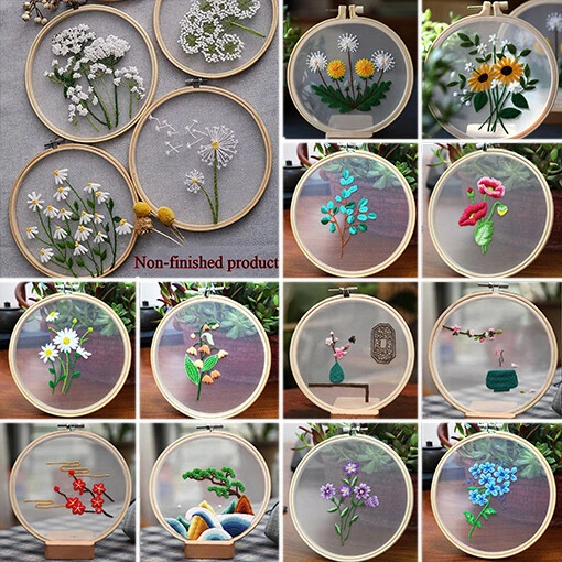 Kit Broderie Débutant - Motif Fleurs Brillant - Inclut Cerceau 20 Cm, Fil, Aiguille - Activité DIY Adultes