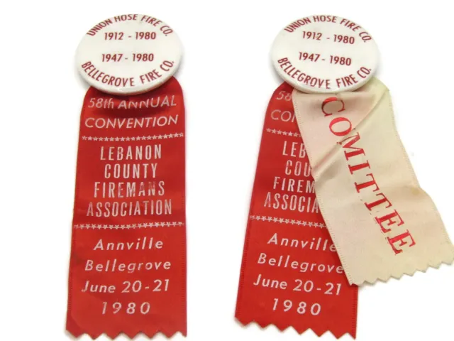 Lebanon County Fireman's Association Pin Buttons 1980 Convention Ribbons