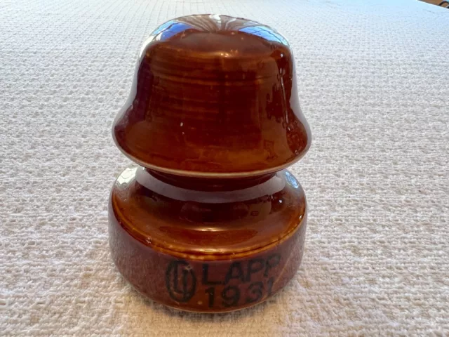 LAPP 1931 Brown Glazed Porcelain Wire Insulator ~ Mushroom Shape ~ Screw Type