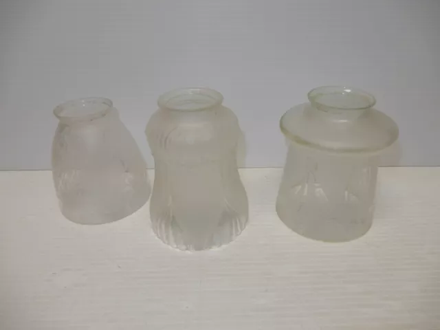 3 Antique Etched Glass  Lamp Shades