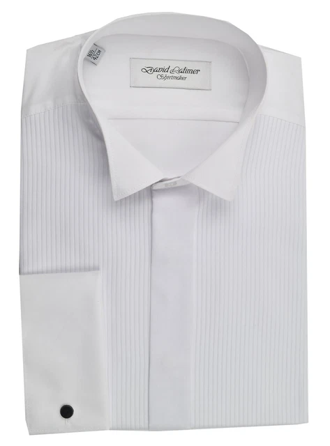 Camicia abito David Latimer da uomo finta ala a pieghe in bianco