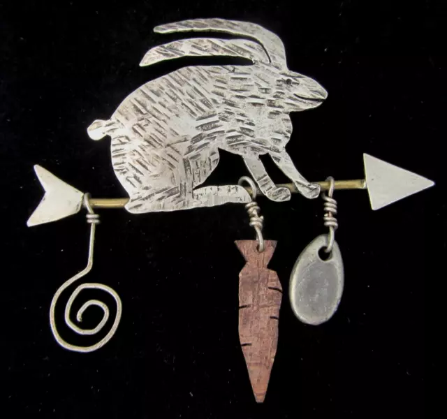 Artisan Made Bunny Rabbit Brooch Pin Mixed Metals