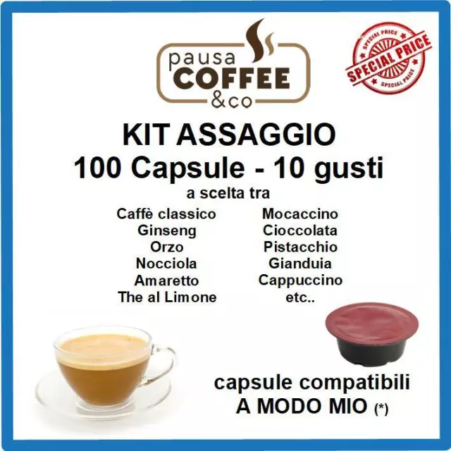 KIT ASSAGGIO 100 capsule A MODO MIO: Caffè, Ginseng, Nocciola, Pistacchio,etc