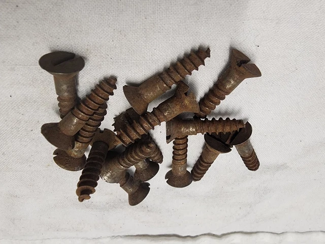 15 VTG Rusty Slot Flat Head Iron Screws #12 x 1"