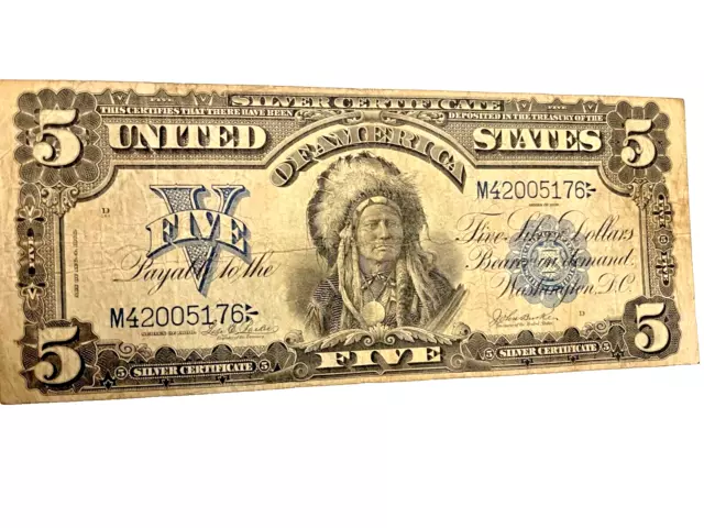 1899 $5 Five Dollar Indian Chief Silver Certificate Note Fr#278