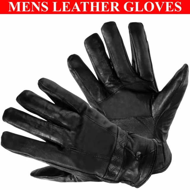 Mens Gloves Leather Lined Winter Warm Windproof Thermal Soft Genuine Glove