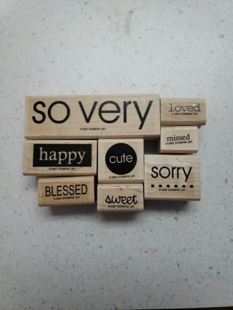 Stampin Up! SO VERY Wood Mounted Stamp Set of 8 ~ 2007. Condition is Used.