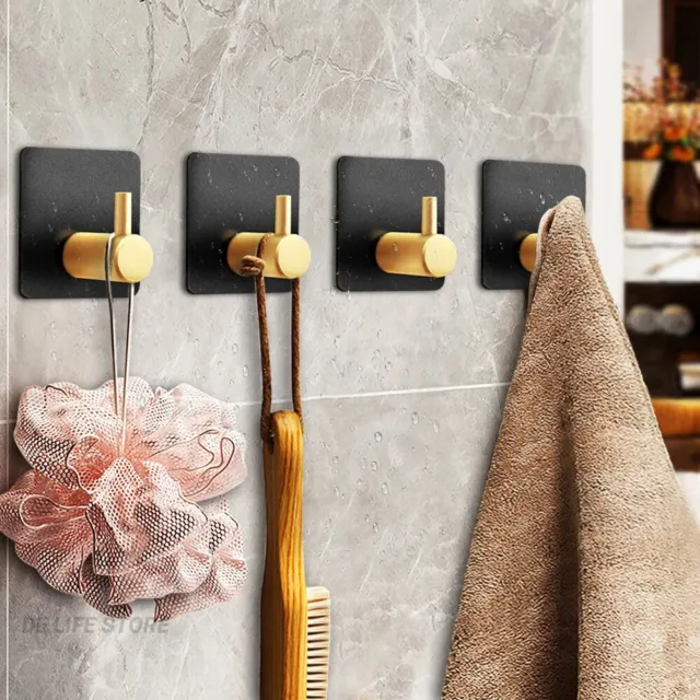 Self Adhesive Wall Hook Black Gold Hanging Hooks For Wall Bathroom Towel holder