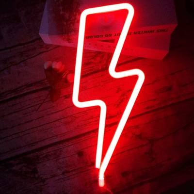 NEON LED SCHILD Blitz Licht Wand Deko Leuchte Gaming Setup Streamer 