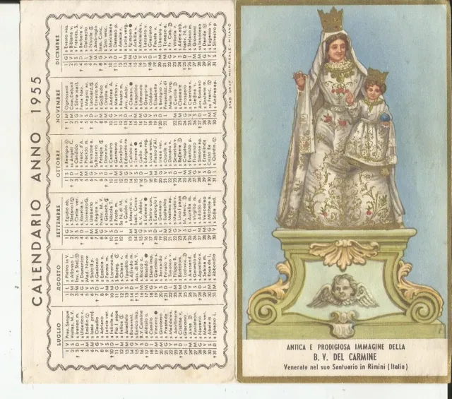 Calendarietto Religioso B.v. Del Carmine Venerata Nel Suo Santuar Di Rimini-1955