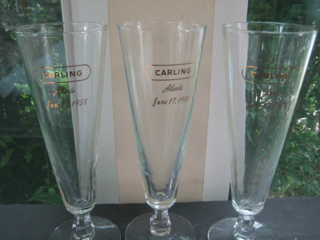 3 Vintage Carling Brewery Beer Glasses Atlanta Ga June 17 1958  Open Day