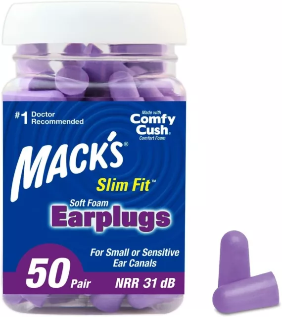 Macks Mack's Slim Fit Soft Foam Earplugs 50 Pair Smaller Ear Plugs than Std Size