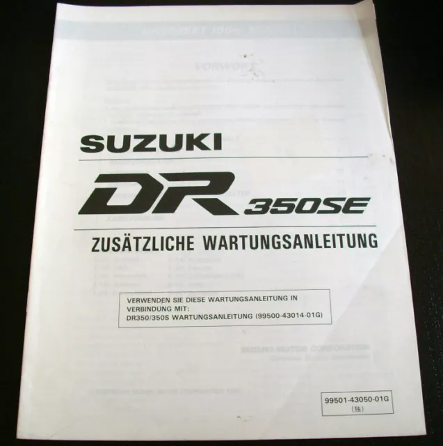 Suplemento a La Manual de Instrucciones Suzuki Dr 350 Set Para Año Modelo 1996