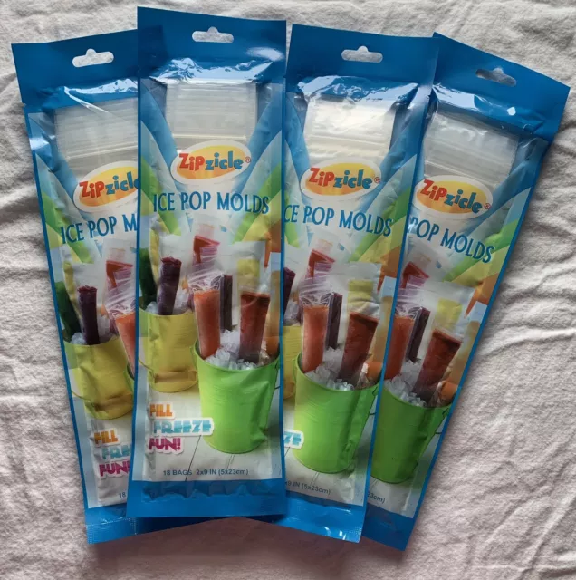 Zipzicle Ice Pop Molds 72 Total Reusable BPA Free NEW 4 Pks Of 18 Push Up 2”x9”