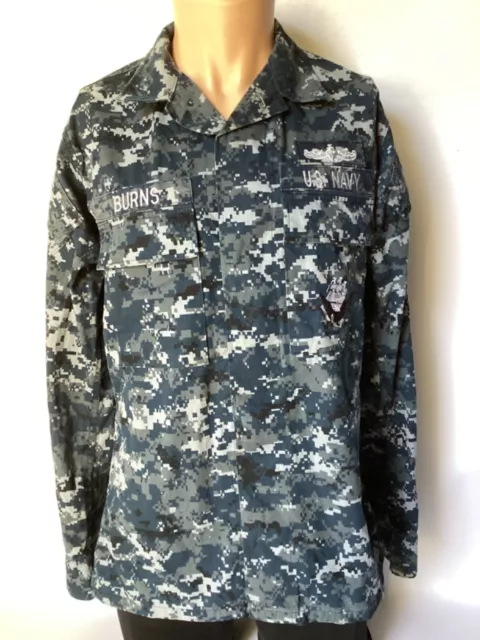 US navy Issue blue digital pattern Shirt Blouse Working Small Long USGI Used