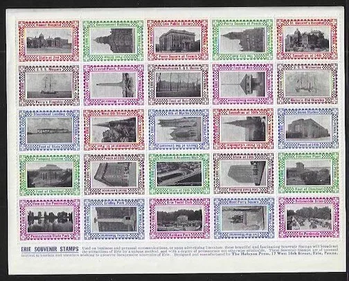 Erie, Pennsylvania, Tourism, Se-Tenant Sheet of 25 Early Poster Stamps