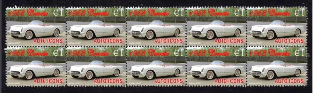 1953 Corvette Strip Of 10 Mint Auto Icons Vignette Stamps 3