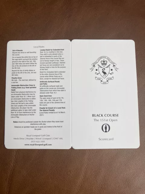 151st Royal Liverpool Hoylake, The  Open Golf Championship 2023 Blank Score card