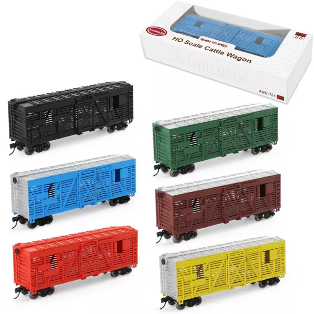 Evemodel Trains C8767 HO Scale 1:87 40' Stock Car Cattle Wagon Painted