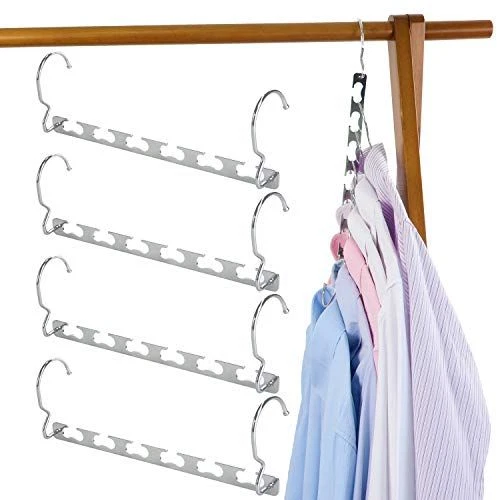 TOPIA HANGER Magic Hangers Space Saving, Heavy Duty Chrome 4-Pack, Silver
