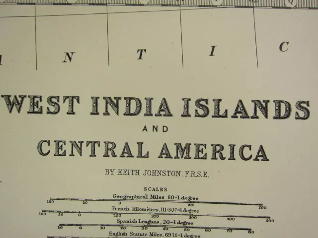 1896 LARGE VICTORIAN MAP ~ WEST INDIA ISLANDS CENTRAL AMERICA CUBA JAMAICA etc 2